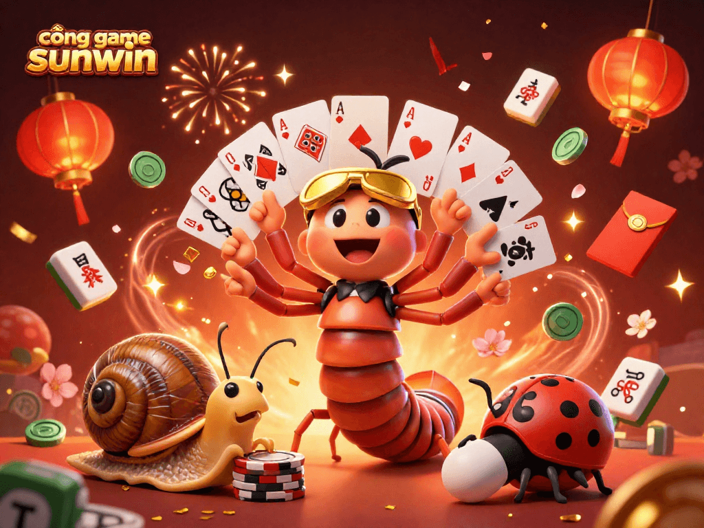 Experience the thrill of cổng game sunwin with a vibrant 3D gaming scene featuring a playful dealer.