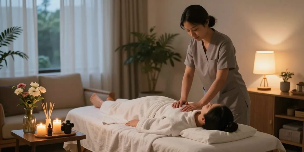 Experience a tranquil 안산출장마사지 session in a home spa environment, highlighting relaxation and professional care.