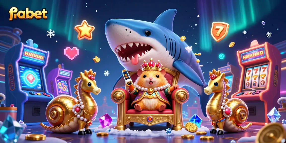 Capture the excitement of fabet with a bold hamster king and vibrant casino elements.