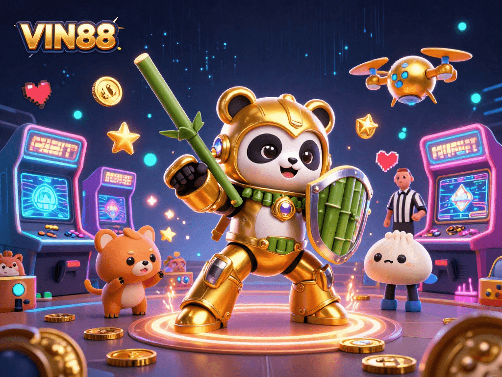 Experience the thrill of gaming at VIN88 with dynamic 3D visuals and colorful casino elements.