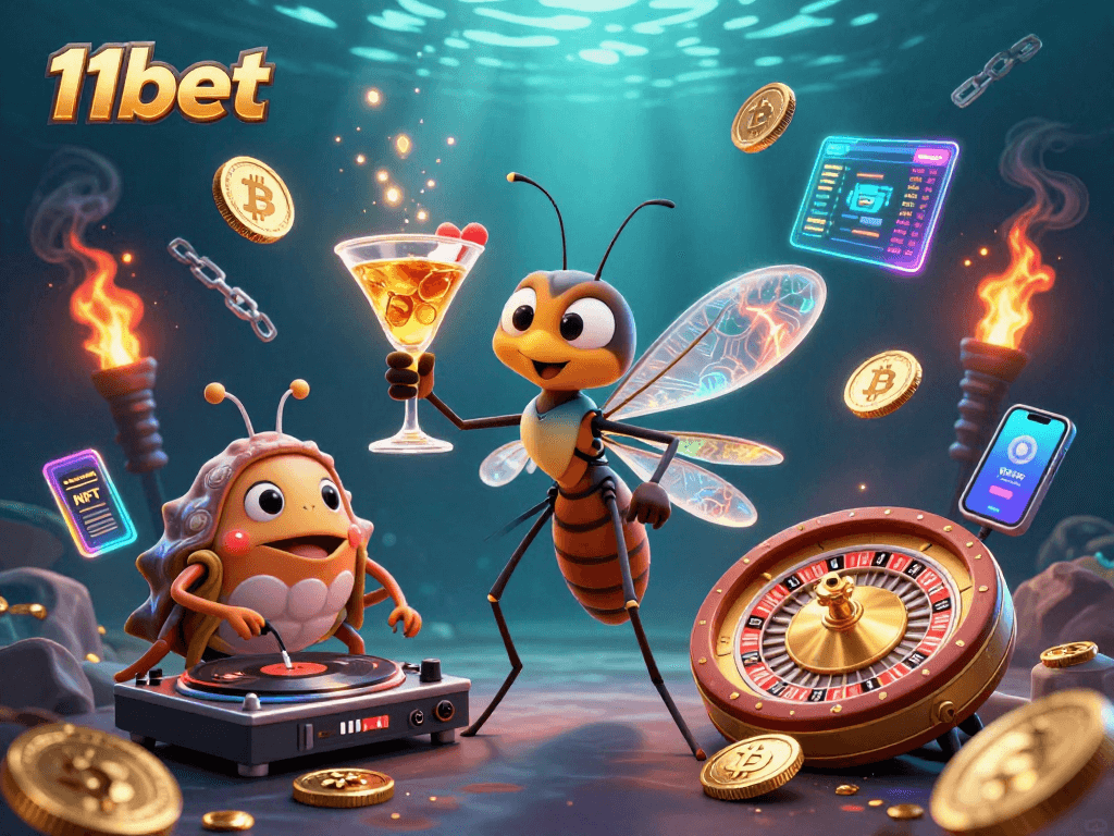 Experience the thrilling action of crypto-gaming with 11bet's ultra-detailed 3D casino illustration.