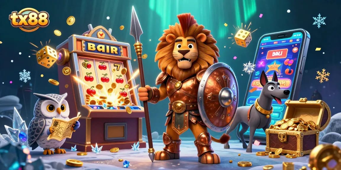 Win big with tx88 at the slot machine, surrounded by symbols and gold.