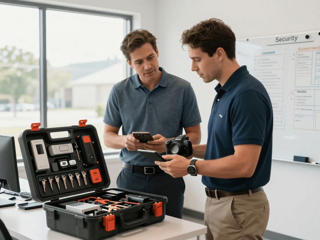Commercial locksmith Port St. Lucie providing expert security consultation in a modern office.
