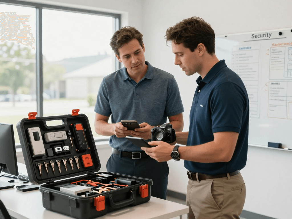 Commercial locksmith Port St. Lucie providing expert security consultation in a modern office.