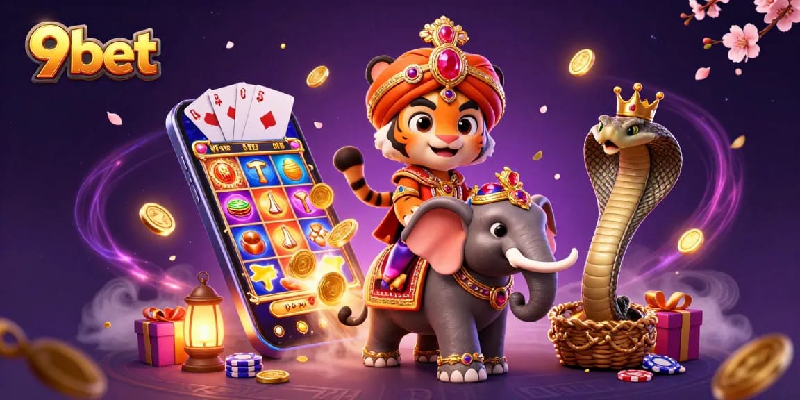 Experience the thrilling 9bet adventure with a vibrant 3D casino scene full of excitement.