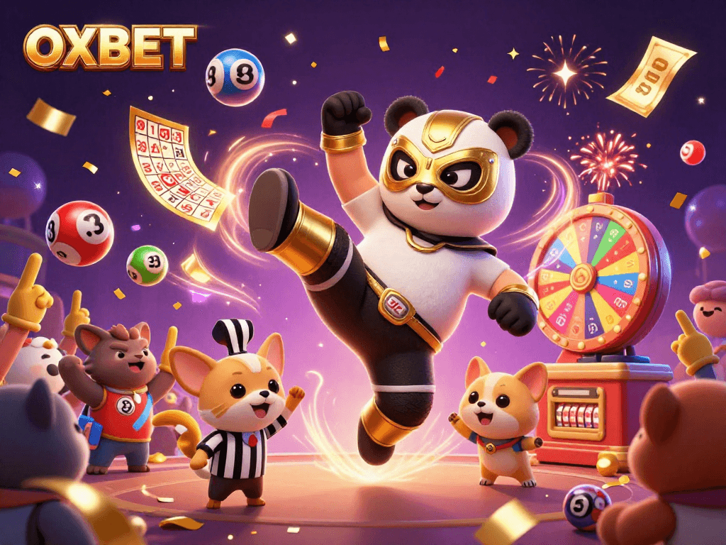 Experience the excitement at OXBET with a vibrant casino-themed celebration illustration.