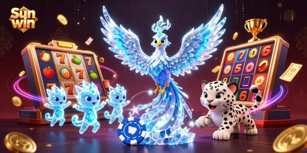 Experience thrilling gameplay with Sun win as vibrant casino characters interact among dynamic slot elements.