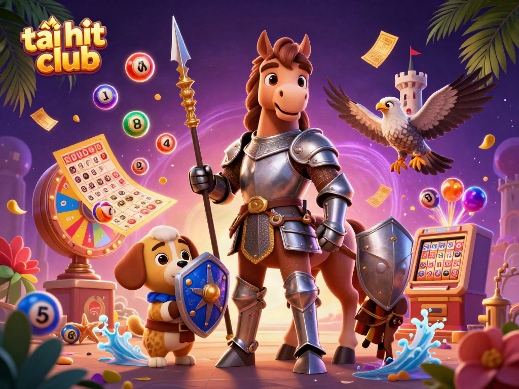 Engage in thrilling moments while tải hit club with colorful lottery balls and a majestic knight on horseback.