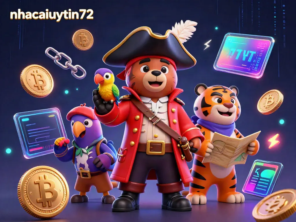Engage with nhacaiuytin72's vibrant 3D casino scene featuring a pirate captain bear with crypto elements.