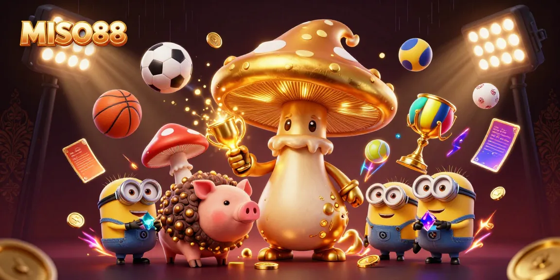 MISO88 engages players with a lively casino scene featuring a golden wizard and vibrant game elements.