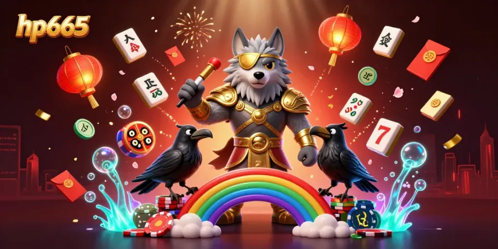 Engage with the captivating hp665 casino scene featuring Odin and his ravens amidst a vibrant festival of luck.