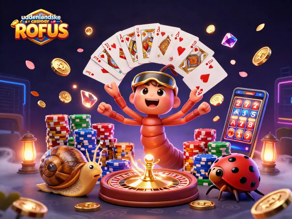 Engaging visual of udenlandske casinoer uden ROFUS featuring a millipede dealer, gold coins, and vibrant casino elements.