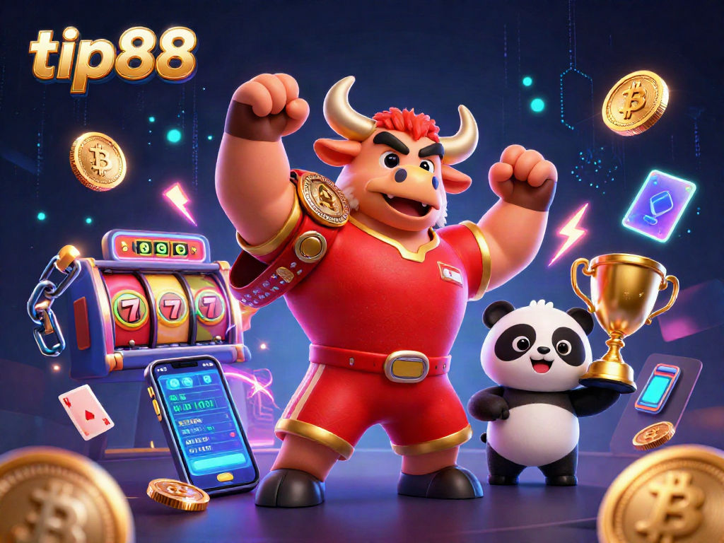Engage with tip88's vibrant casino scene showcasing festive characters and exciting game elements.