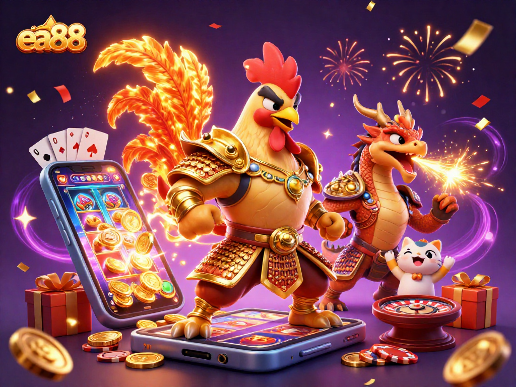 Experience the thrilling world of ea88 with vibrant characters amidst swirling magic and casino excitement.