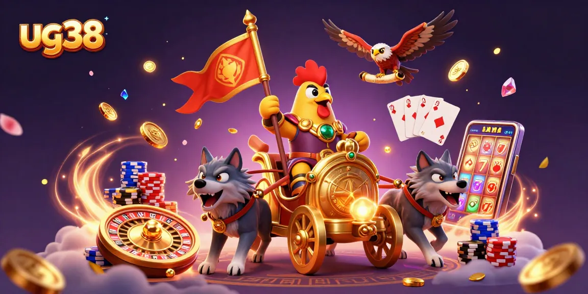 Experience the thrilling action of ug38 with a vibrant 3D illustration featuring iconic gaming elements.