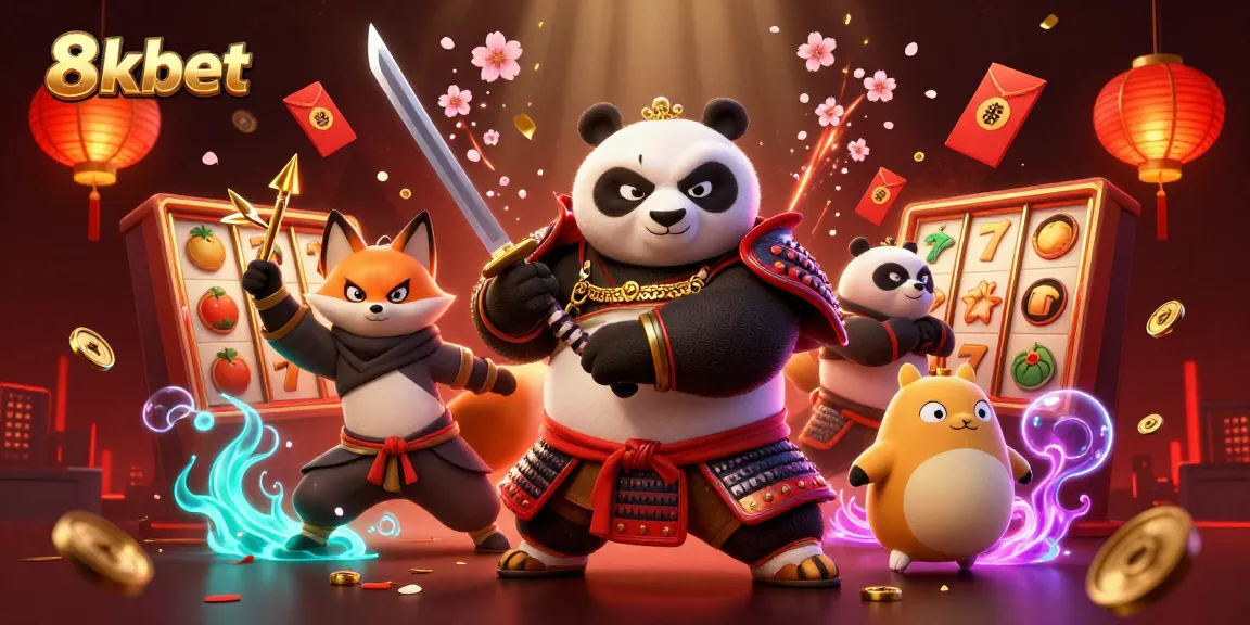 Play exciting slots with 8xbet featuring animated characters and vibrant casino elements in action