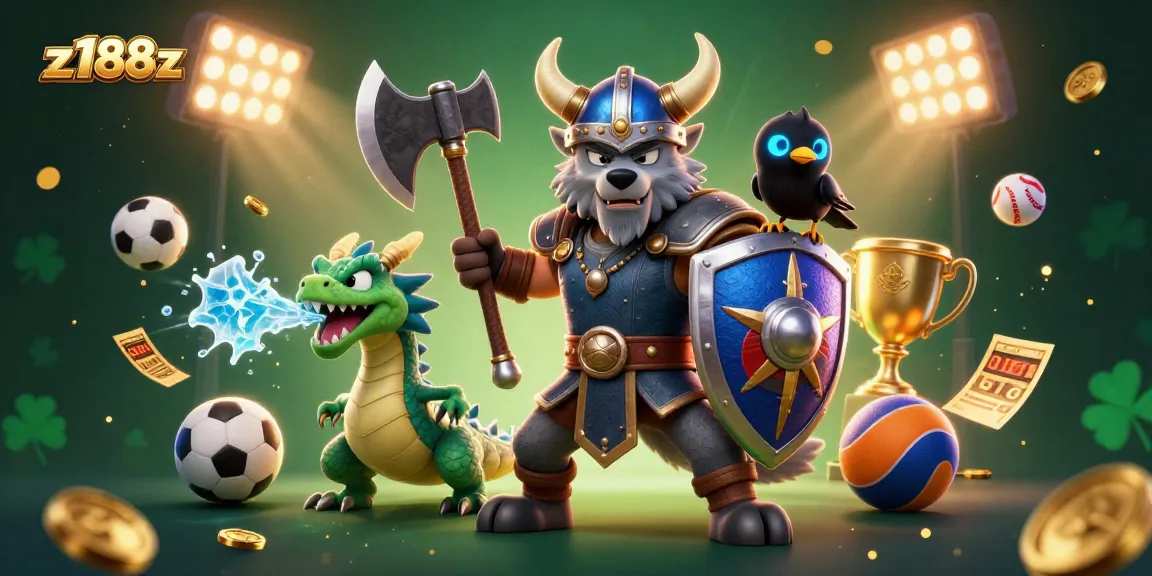 Engage with z188z: Experience dynamic gaming action with Viking warrior, dragon, and vibrant casino elements.