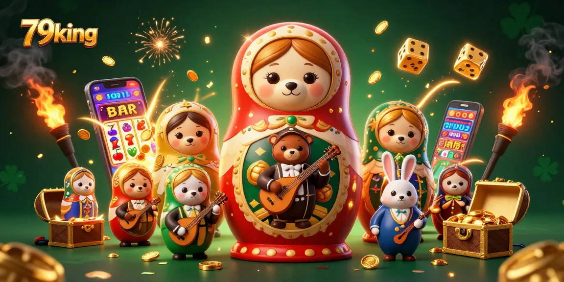 Experience thrilling gameplay at 79king with vibrant casino-themed 3D illustration featuring slot machines and golden prizes.