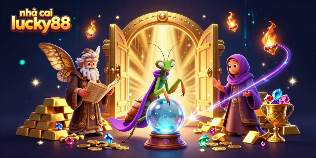 Experience the magic of online betting at nhà cái lucky88 with a vibrant casino-themed scene.