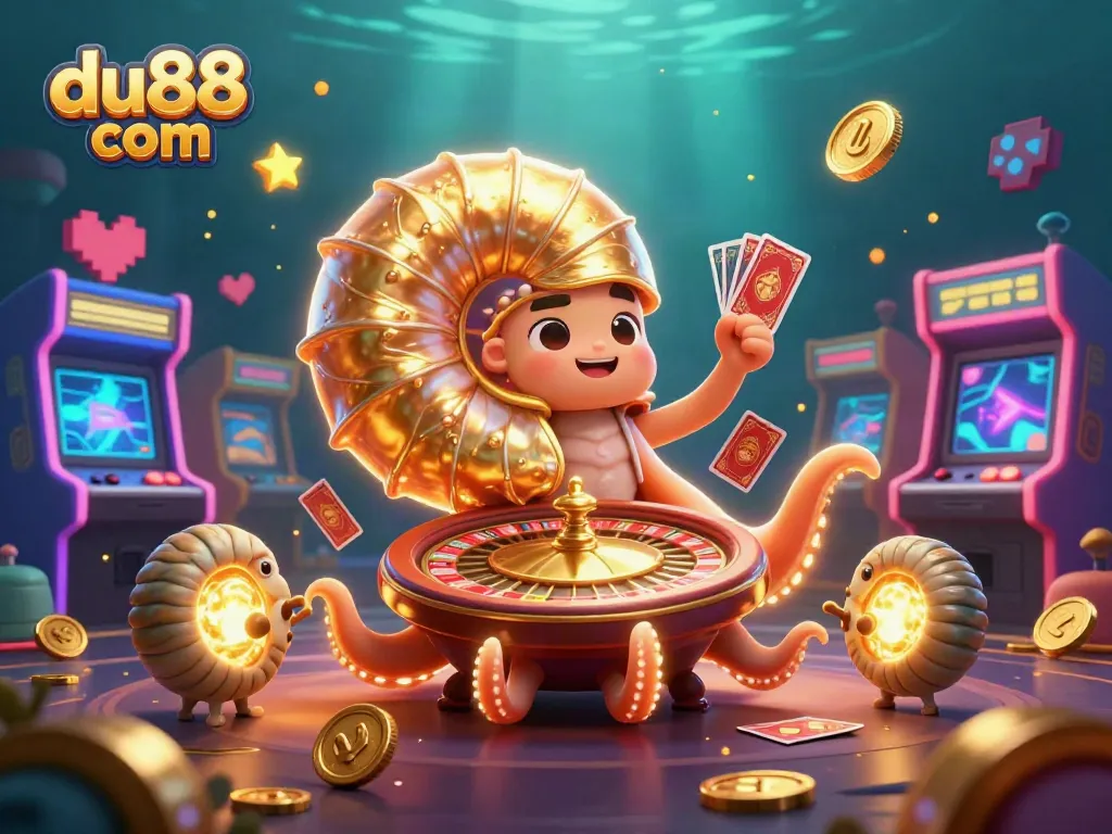 Engage in thrilling gameplay with du88 com, featuring a giant nautilus roulette wheel and glowing game elements.