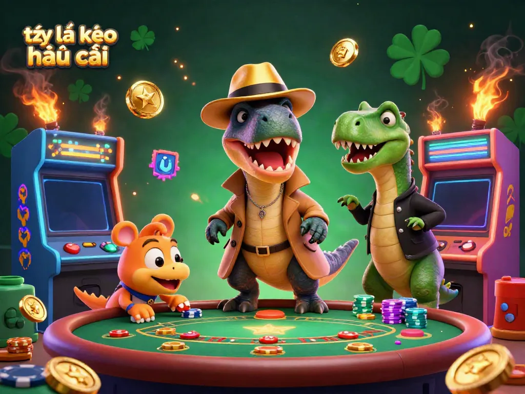 Experience thrilling bets with tỷ lệ kèo nhà cái in a vibrant casino scene featuring dynamic cartoon characters.