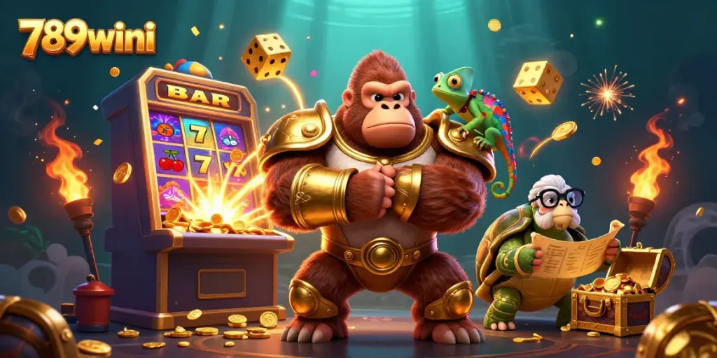 Experience excitement with 789winii as the gorilla king and his companions celebrate a jackpot.