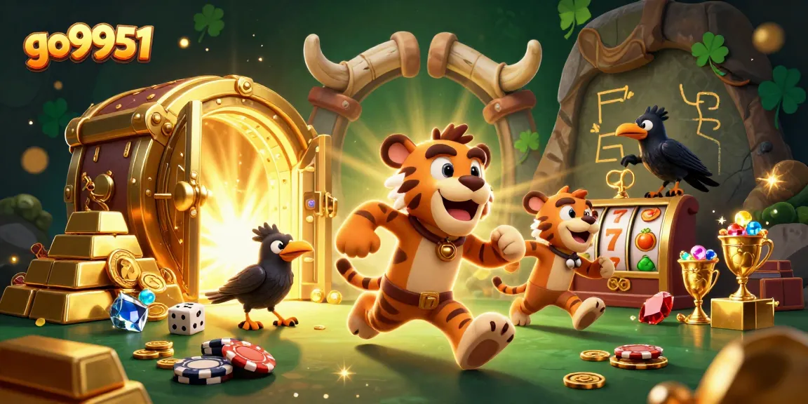 Engage in thrilling gameplay with go9951 at a prehistoric casino featuring vibrant characters and slot reels.