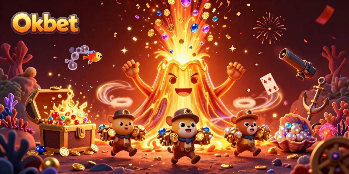 Experience the excitement of Oxbet with a triumphant golden volcano erupting treasure, dynamic casino elements, and vibrant energy.