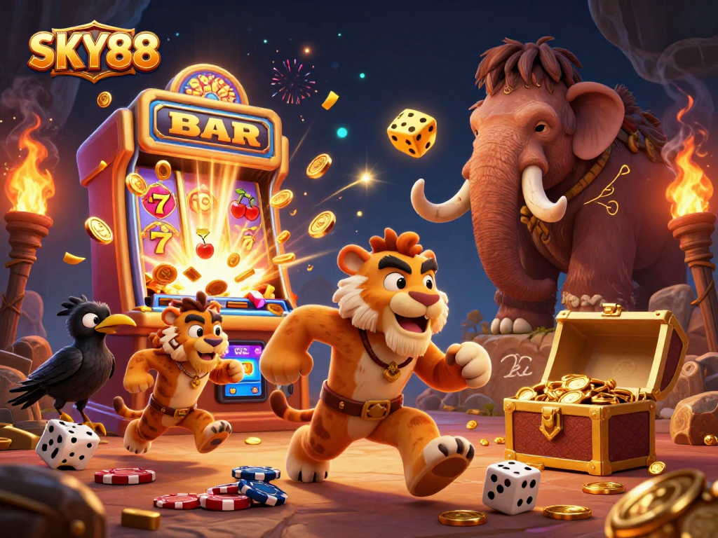 Play exciting games at SKY88 with the thrilling caveman and sabertooth duo in a prehistoric casino.
