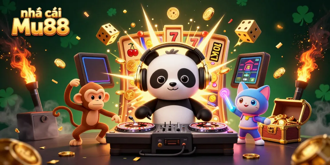 Experience the thrill of Nhà cái Mu88 with vibrant casino fun and lively characters in a 3D scene.