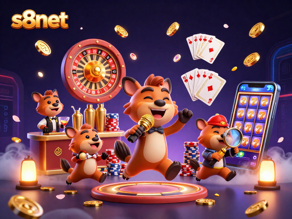 Experience s8net with lively hyenas portraying casino fun through humor and games.