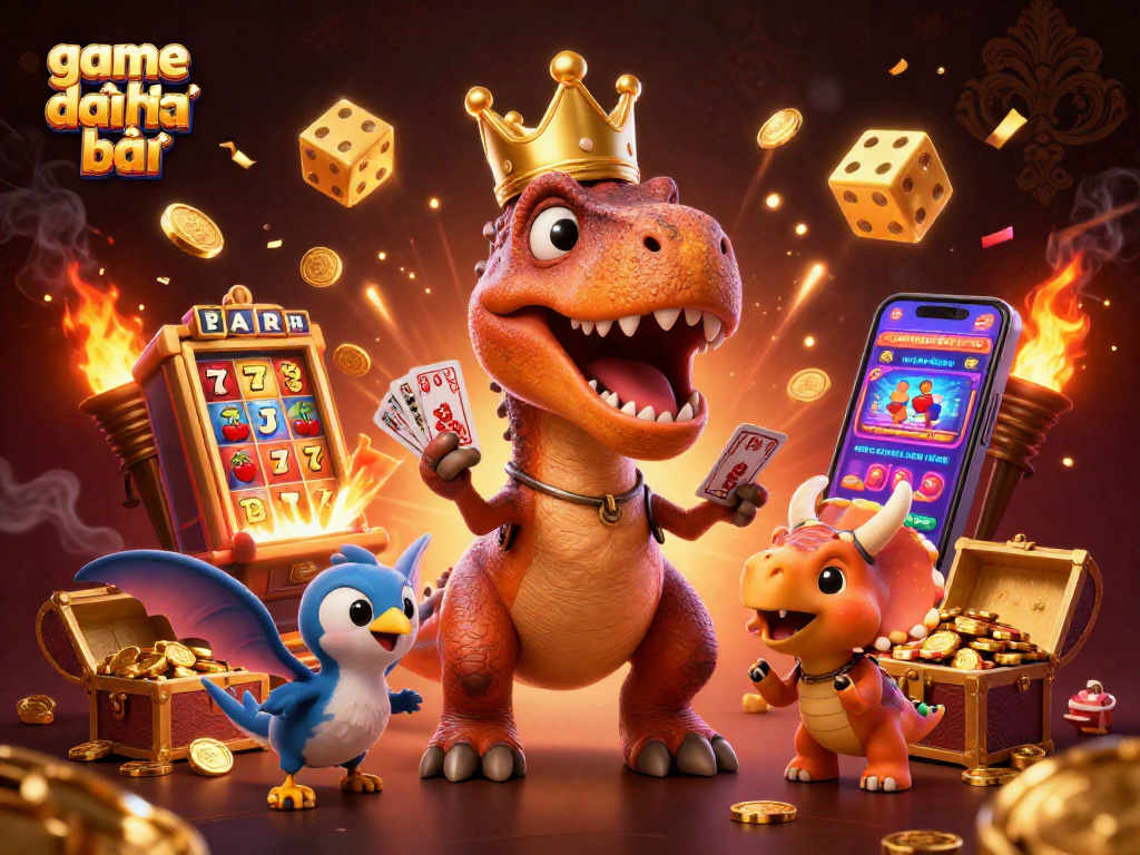 Join the fun with game đánh bài as playful dinosaurs engage in thrilling casino activities.