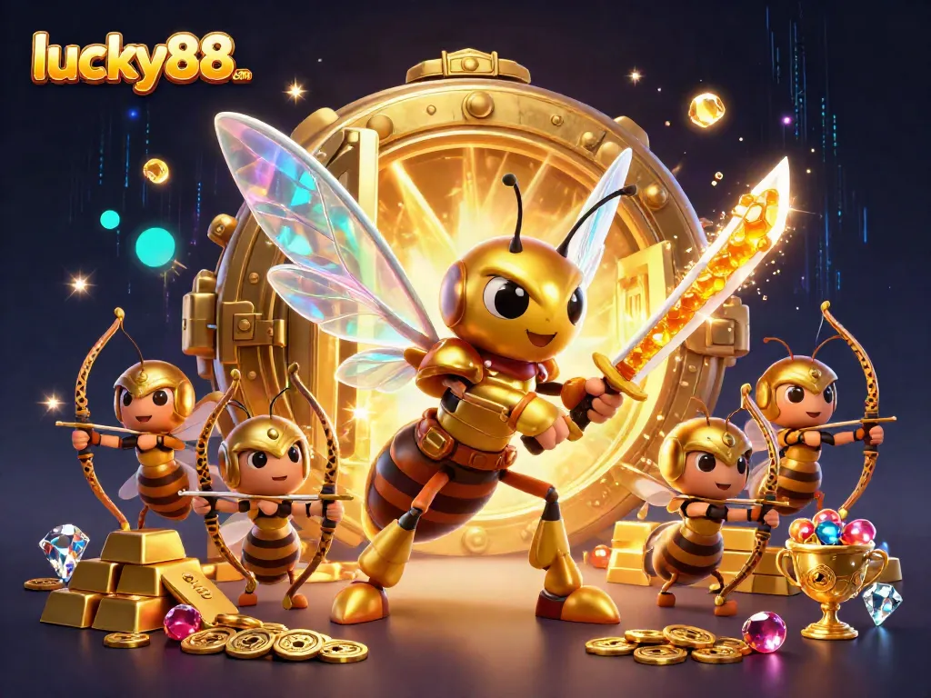 Experience thrilling action at lucky88. com with dynamic 3D casino characters and golden treasure.
