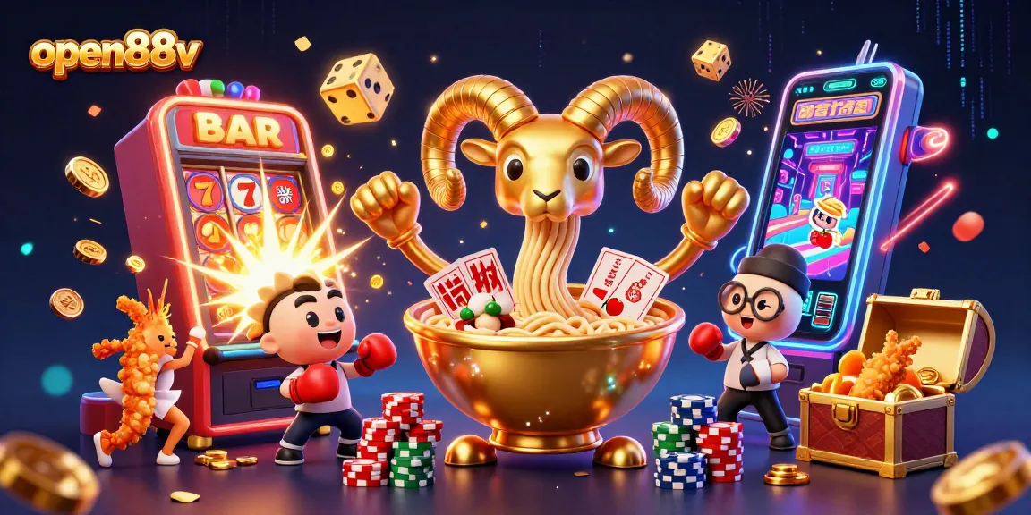 Engage with open88v’s vibrant casino scene featuring illustrated characters and slot action.