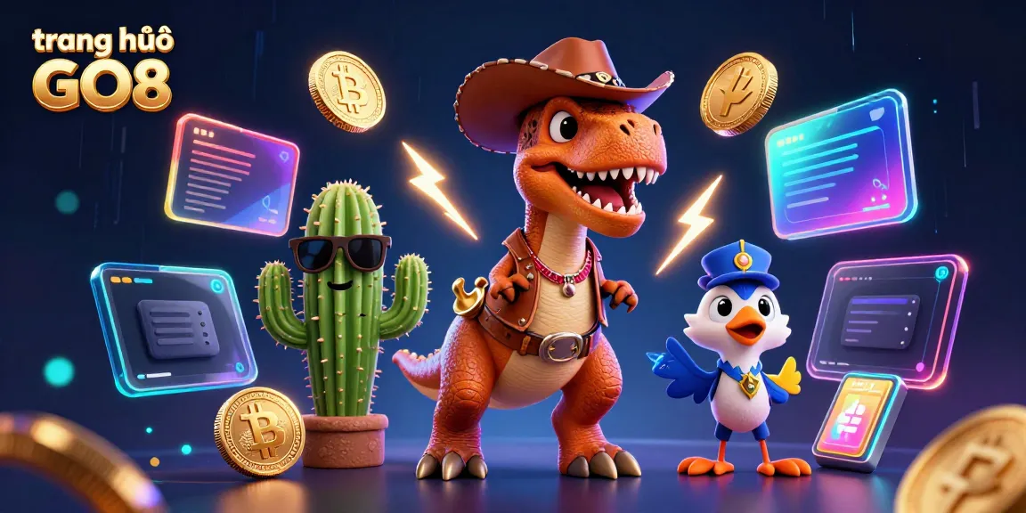 Engage in gaming action at trang chủ GO8 with detailed 3D cartoon characters and vibrant casino elements.