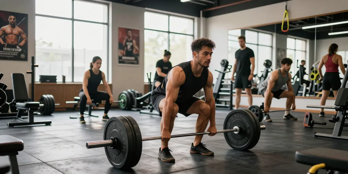 Prime Pharma Steroiden Winkel: Krachtige bodybuilder presteert in moderne sportschool met deadlifts.