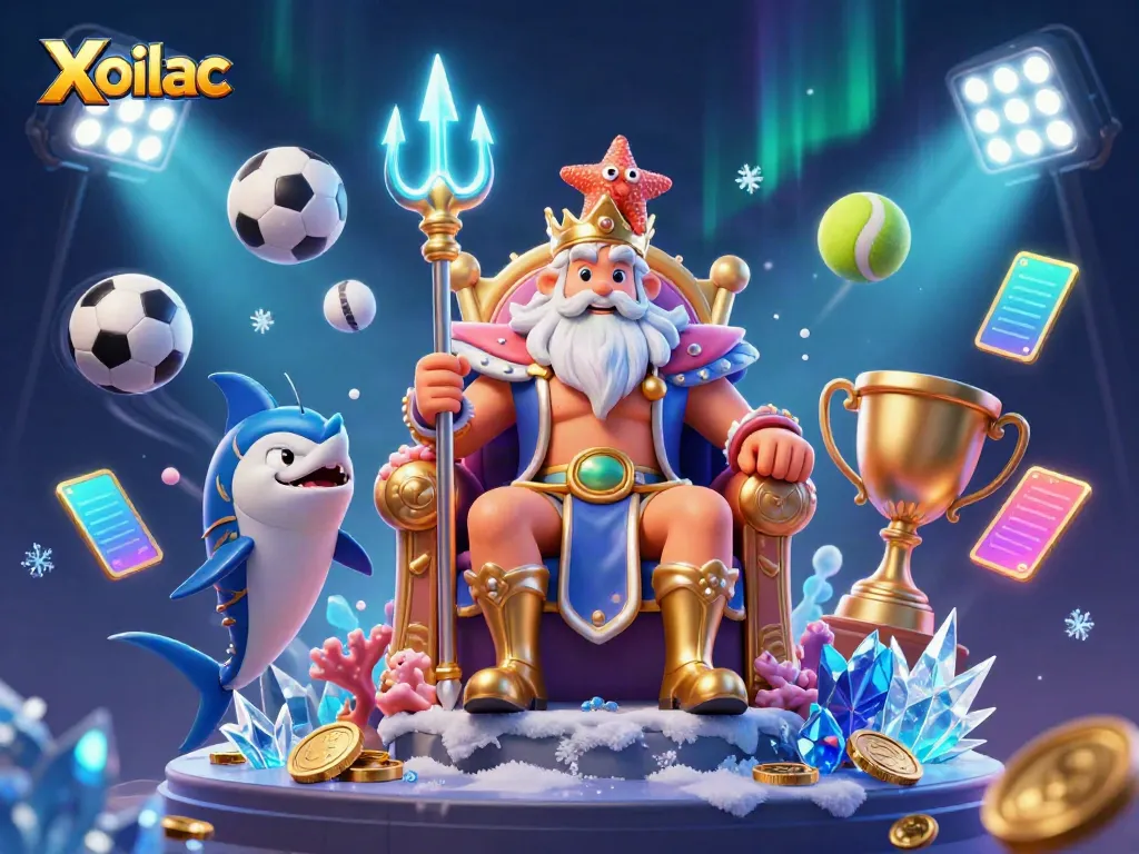 Xoilac creates an exciting atmosphere with king Neptune and a samurai and vibrant sports betting elements.