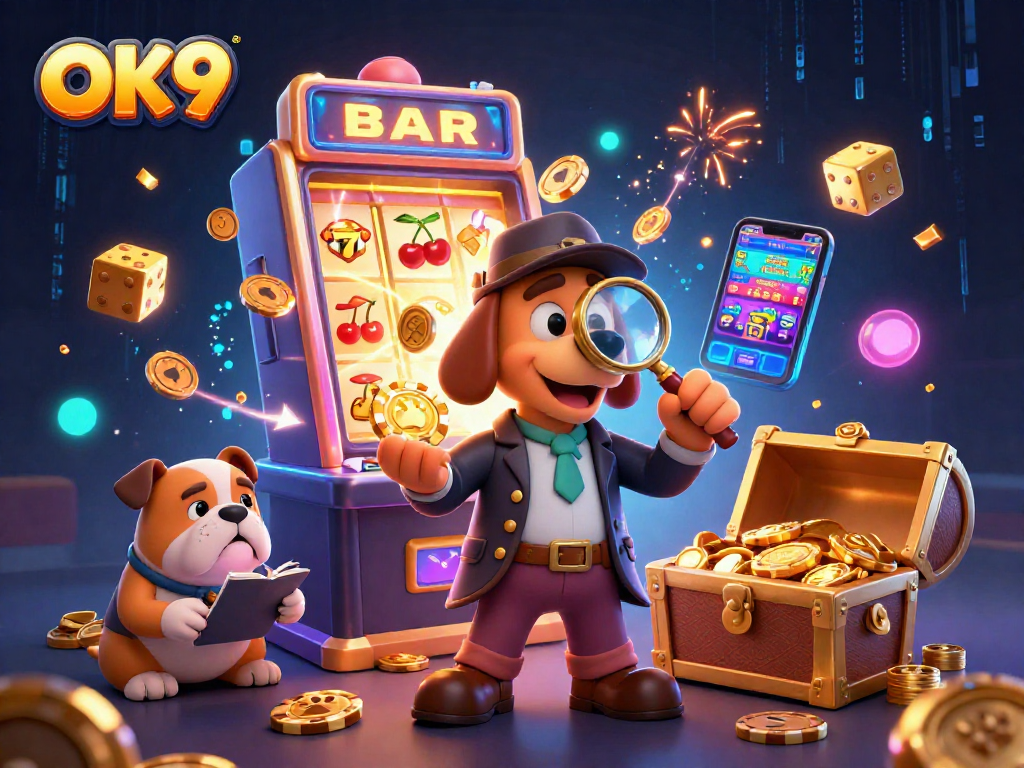 Engage with OK9 through thrilling 3D casino adventure featuring characters and jackpot excitement.