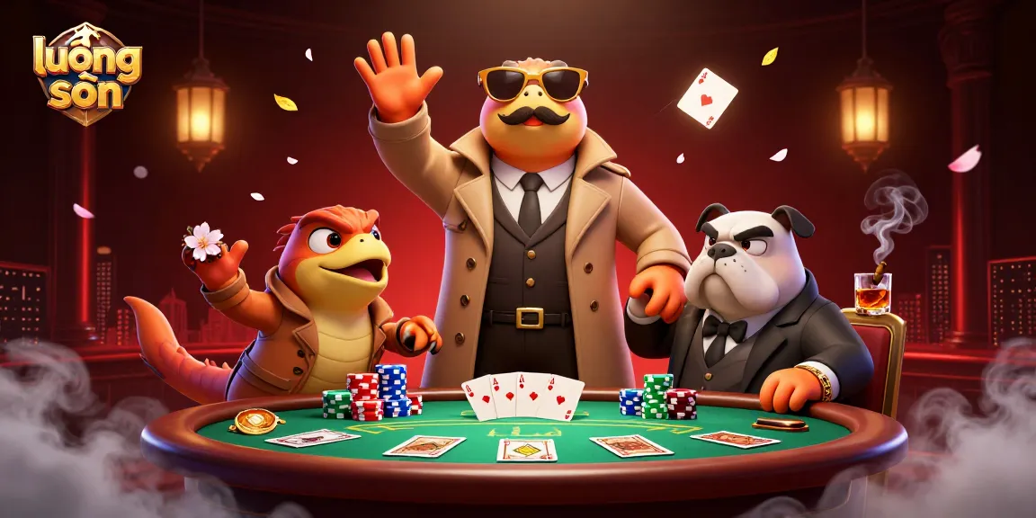Bet on lương sơn with dynamic cartoon raptors in a lively casino scene filled with poker elements.