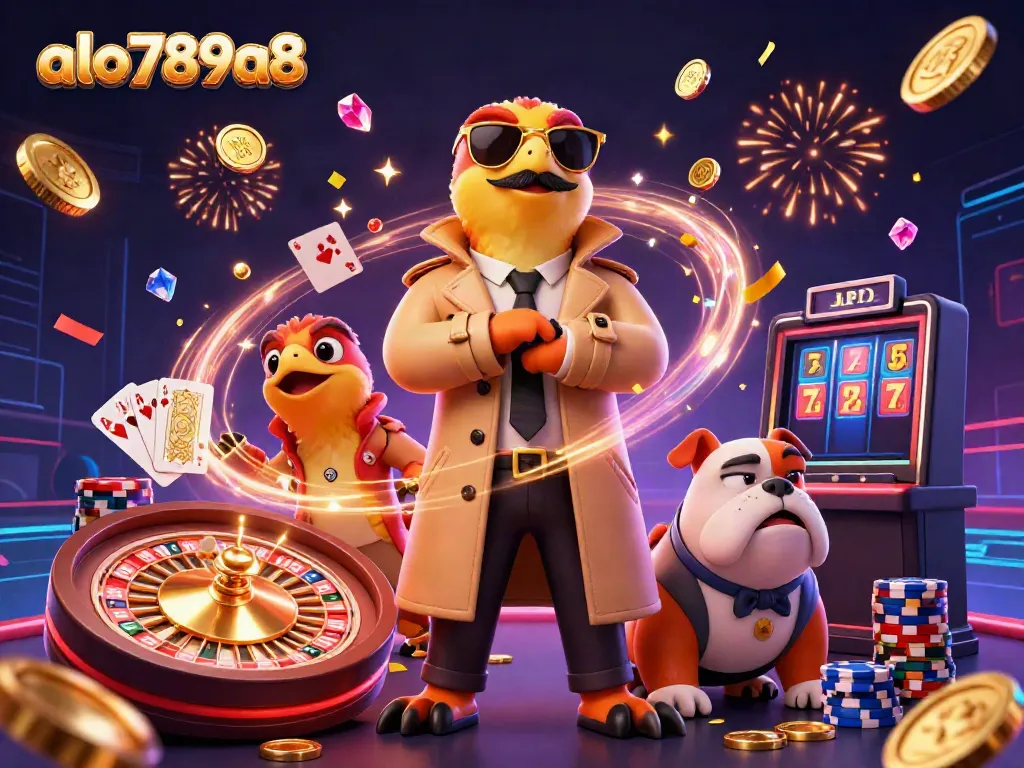 Experience excitement with alo789a8 as raptors disguise themselves at a casino, showcasing vibrant gambling elements.