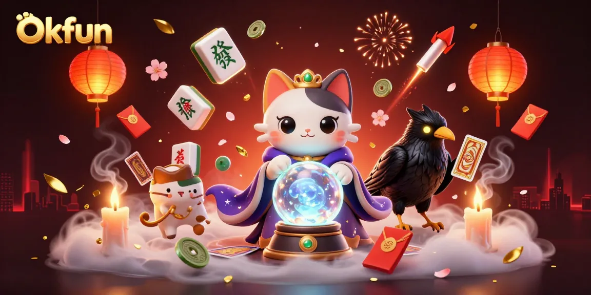 Engage with Okfun's captivating 3D casino world featuring mystical characters and vibrant game elements.