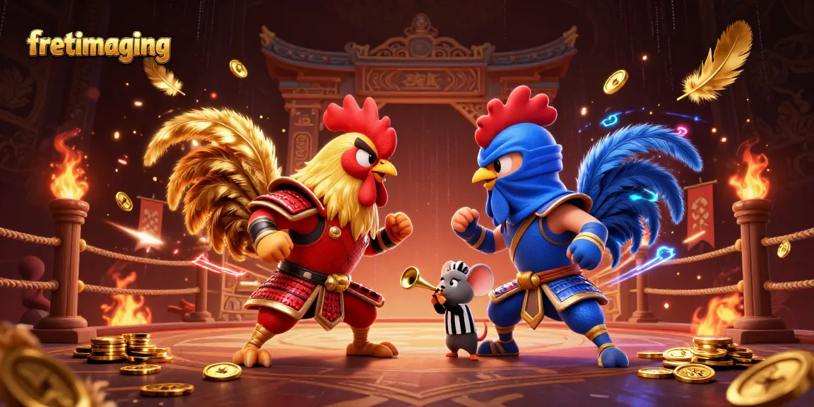Experience thrilling battles in the FRET imaging scene with vibrant roosters and dynamic betting elements.