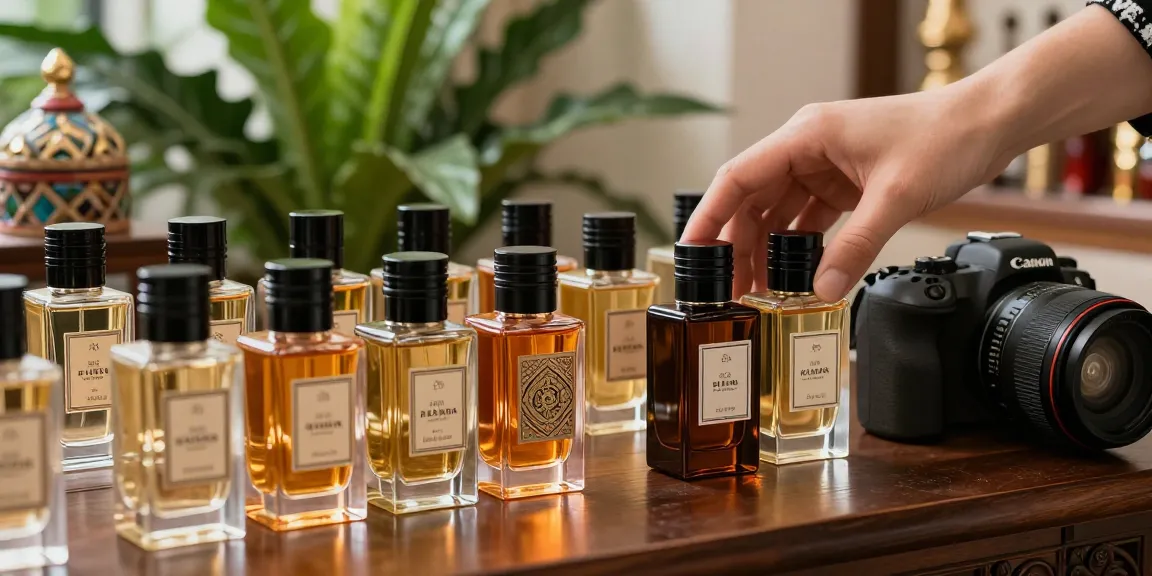 Uiterst aantrekkelijke fles oud parfum op een luxe houten tafel met zachte verlichting.