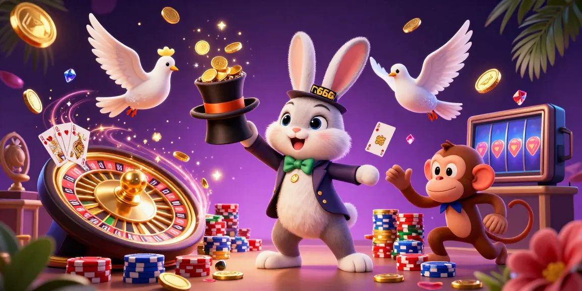 Experience thrilling wins with the r666 casino scene featuring a magician rabbit and vibrant gameplay.