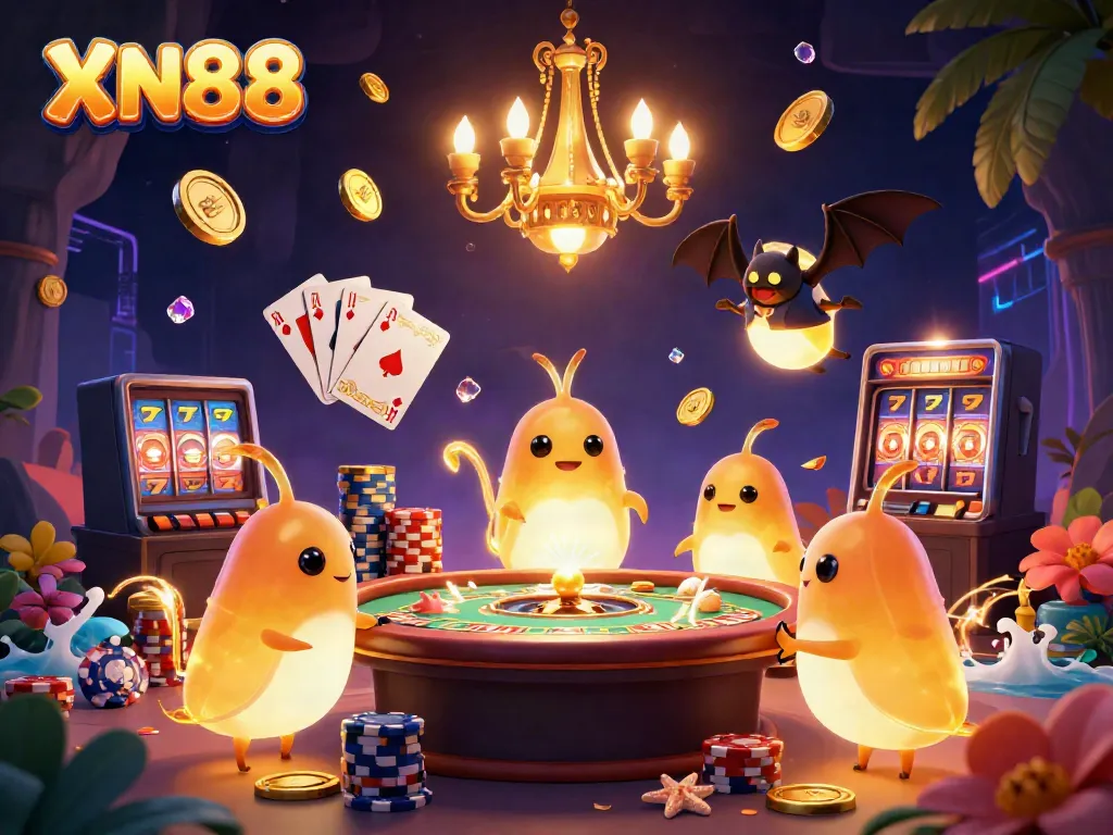 Experience the vibrant atmosphere of XN88 casino with glowing glowworms and dynamic gaming elements.