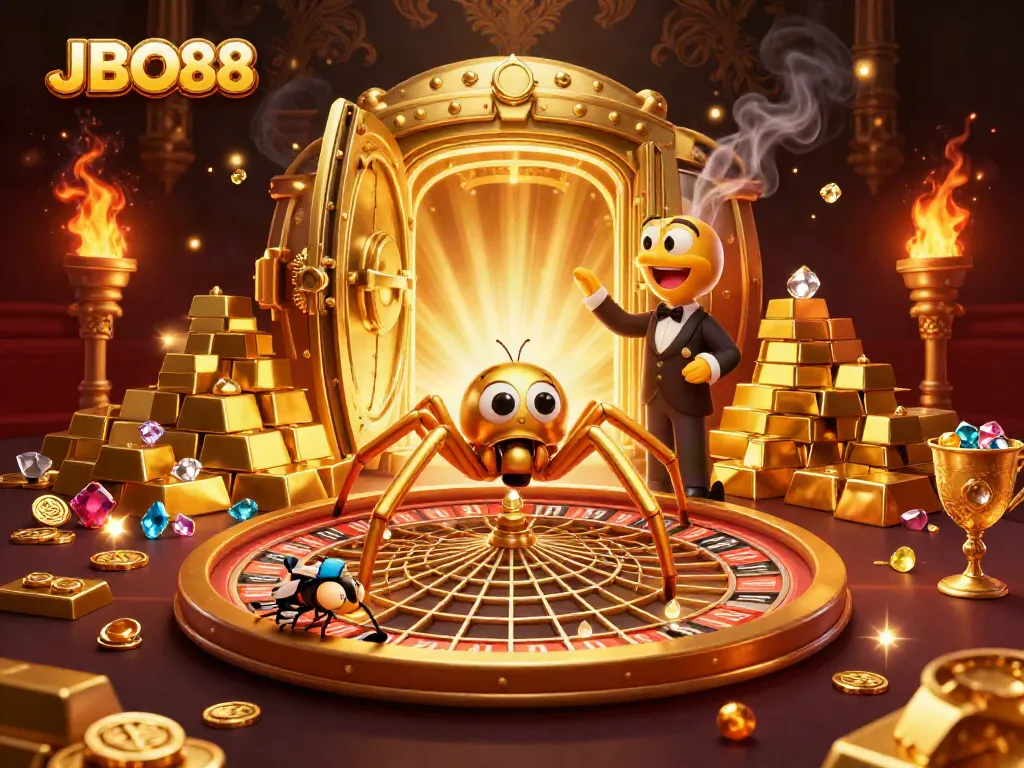 Experience thrilling gameplay with JBO88's vibrant casino scene featuring elegant characters and gold treasures.