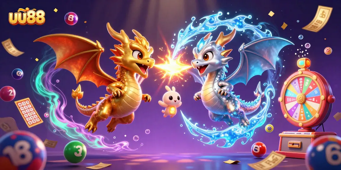 Experience the thrilling uu88 gaming world with intertwining dragons and dynamic lottery elements.