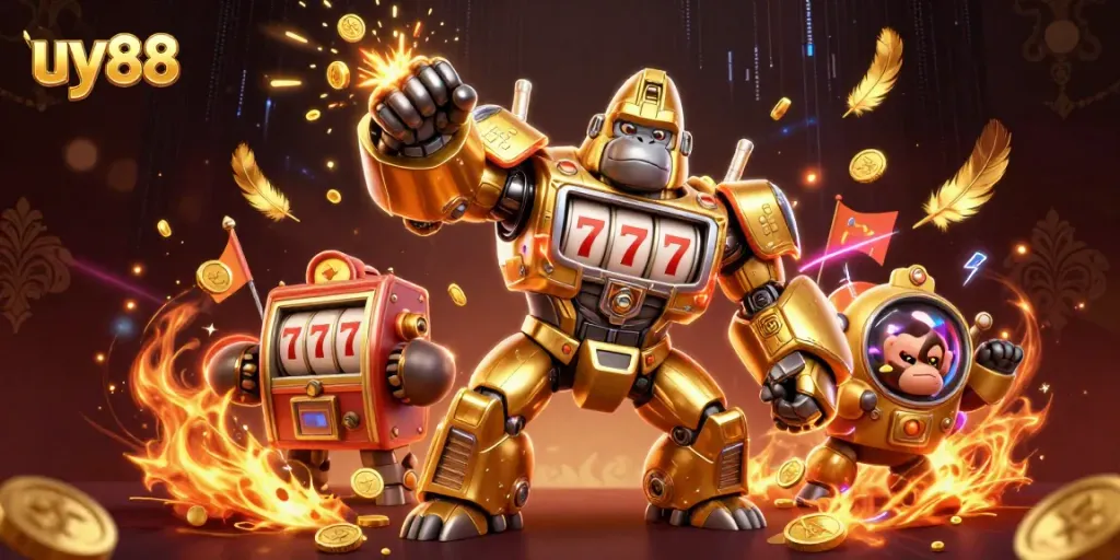 Engage with uy88's thrilling features in a dynamic casino illustration showcasing exciting gaming elements.