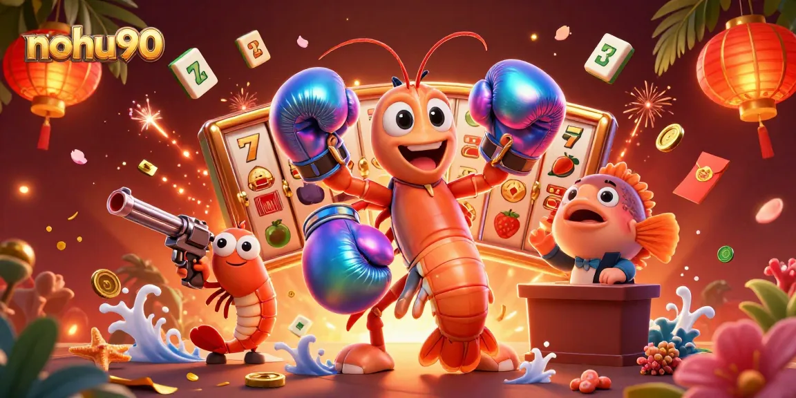 Experience nohu90's exciting slots in a vibrant 3D cartoon illustration of sea creatures.