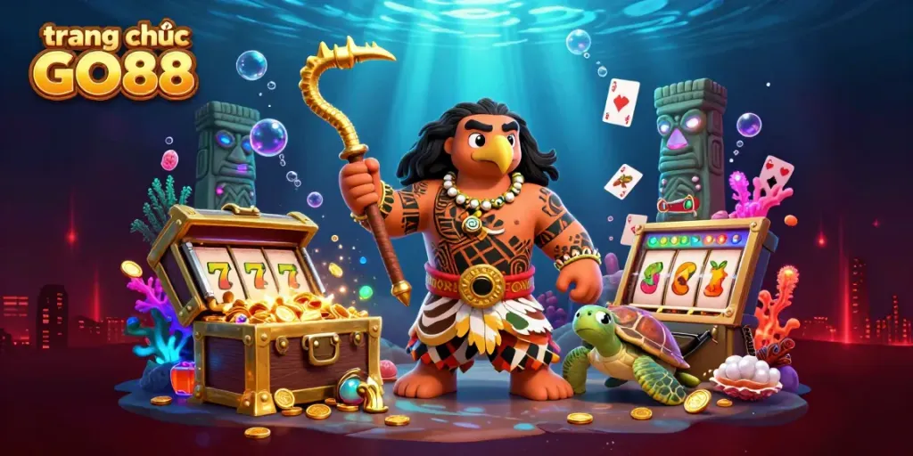 Experience the vibrant world of trang chủ GO88 with a hawk demigod amid exciting online casino elements.
